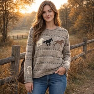 Christopher & Banks Horse Intarsia Sweater L
